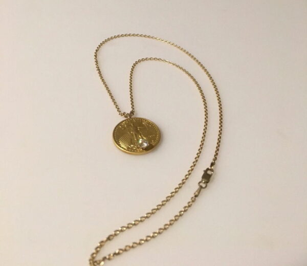 Online Sale: 22k 1/4 oz. Standing Liberty gold coin w/.37 ct. Diamond, Necklace: jewelry