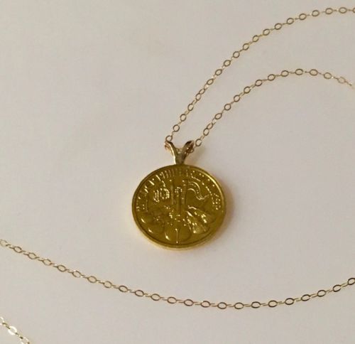 Online Sale: 24k 1/10 oz. Aus. Philharmonic gold coin jewelry: Necklace w/ 16" 14k curb chain