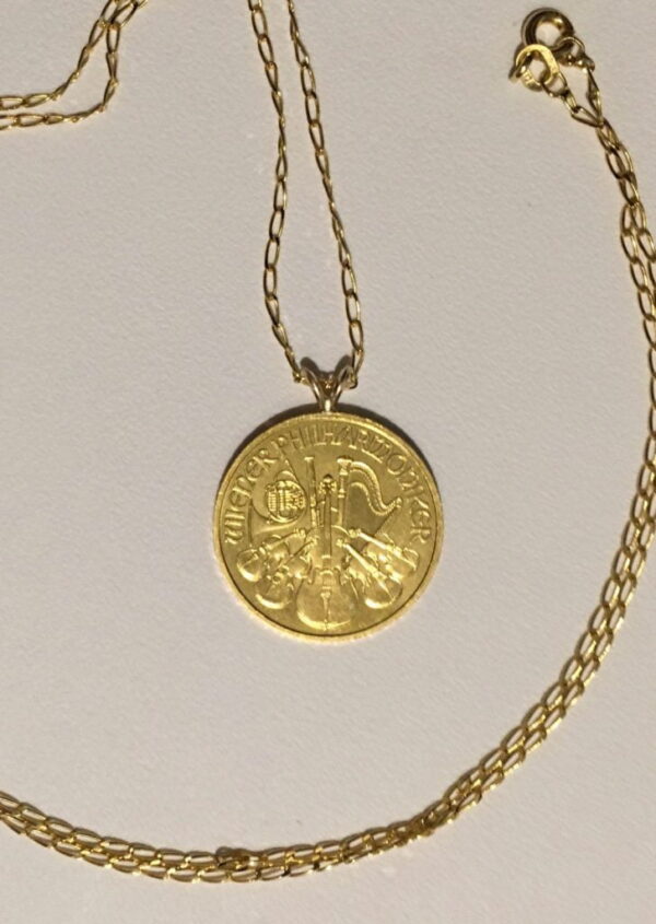 Online Sale: 24k 1/4 oz. Aus. Philharmonic gold coin jewelry: Necklace w/ 20" 14k curb chain