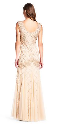 Buy Best Adrianna Papell Fully Beaded Sleeveless Godet Gown Champagne - FINAL SALE
