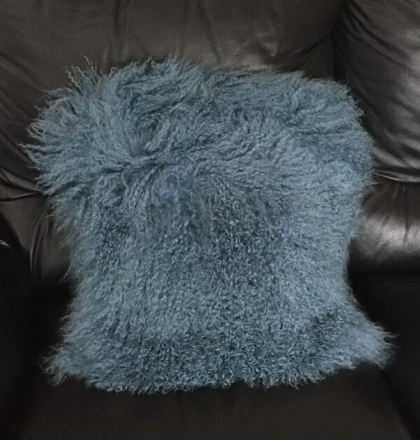 Online Sale: Beautifur Real Mongolian Lambskin Fur throw Pillow Cushion Dark Dusty Blue 16x16