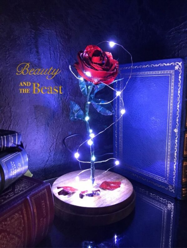 Online Sale: Beauty and the Beast Enchanted Rose Handmade out of Metal with LED Lights