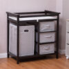 Online Sale: Black Infant Baby Changing Table w/3 Basket Hamper Diaper Storage Nursery New