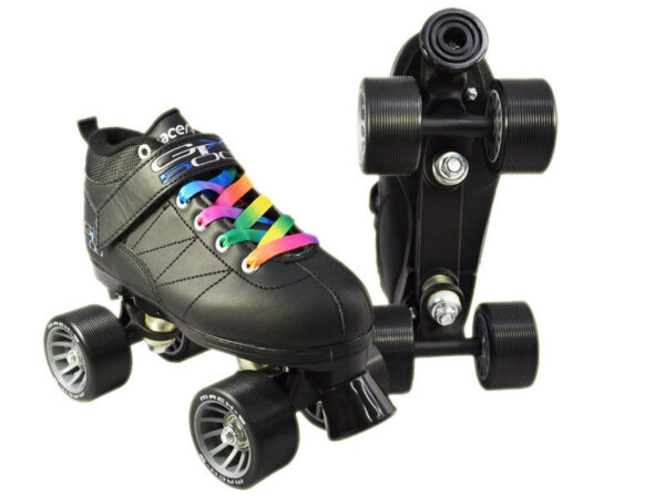 Buy Best Black Pacer Mach 5 GTX-500 Quad Speed Roller Skates w 2 Pair Laces Rainbow & Blk