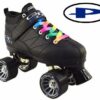 Online Sale: Black Pacer Mach 5 GTX-500 Quad Speed Roller Skates w 2 Pair Laces Rainbow & Blk