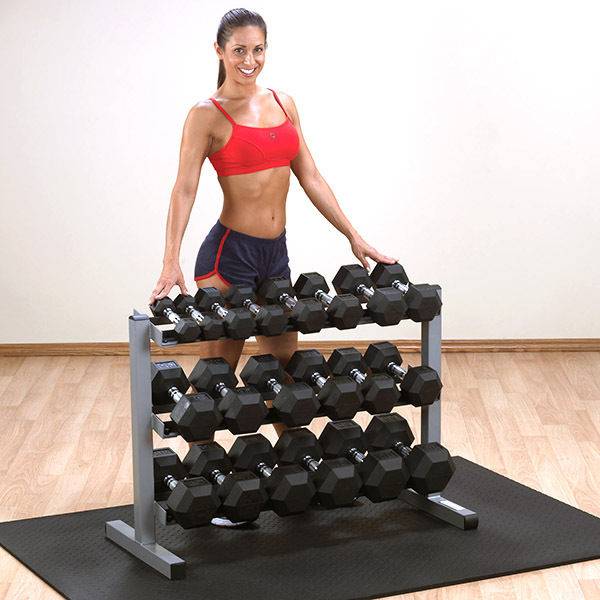 Online Sale: Body-Solid 3 Tier Horizontal Dumbbell Rack GDR363- Gym Storage Fitness Equipment