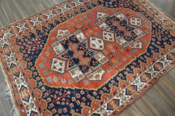 Buy Best EXTRA SPECIAL ANTIQUE PERSIAN AFSHAR TRIBAL RUG - 4'7" x 6'4" RED & BLUE