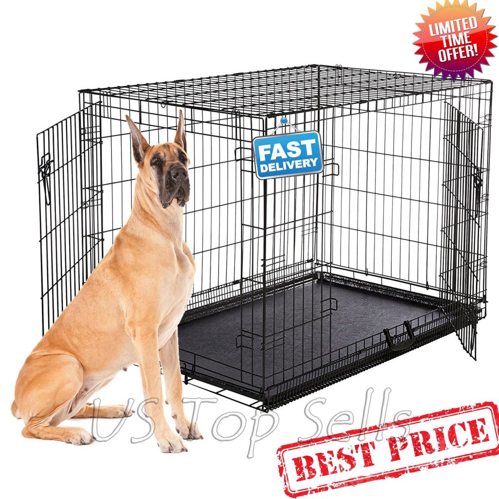 Extra Large Dog Crate Kennel 48" Folding Pet Cage Metal 2 Doors Tray Pan XL XXL 