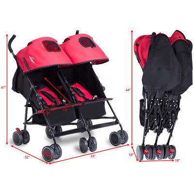 Buy Best Foldable Twin Baby Double Stroller Kids Jogger Travel Infant Pushchair Red