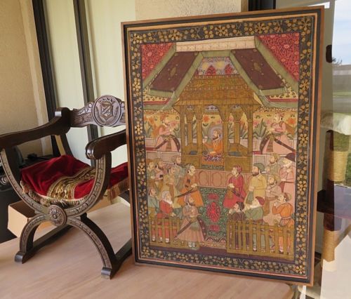 Online Sale: Important Turkish textile handpainting Sultan ceremony antique oriental décor