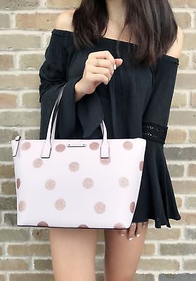 Buy Best Kate Spade Haven Lane Hani Small Tote Glitter Pink Polka Dot Top Zip Handbag