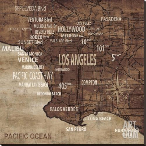 Buy Best Map of Los Angeles Artists Stretched Canvas Poster Print by Luke Wilson, 40x4...