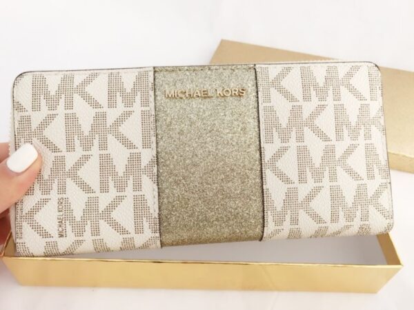 Buy Best Michael Kors Jet Set Travel Center Stripe Continental Wallet Vanilla MK Gold BOX
