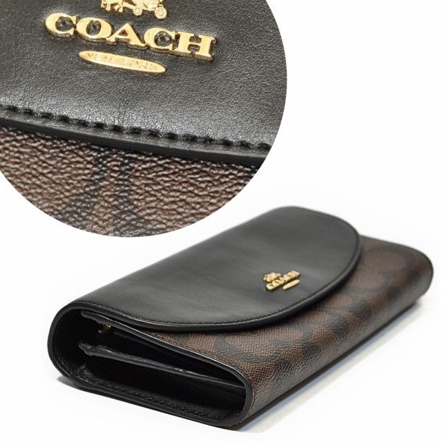 NWT Authen Coach F54022 Women’s Slim Envelope Wallet Brown Black PVC ...