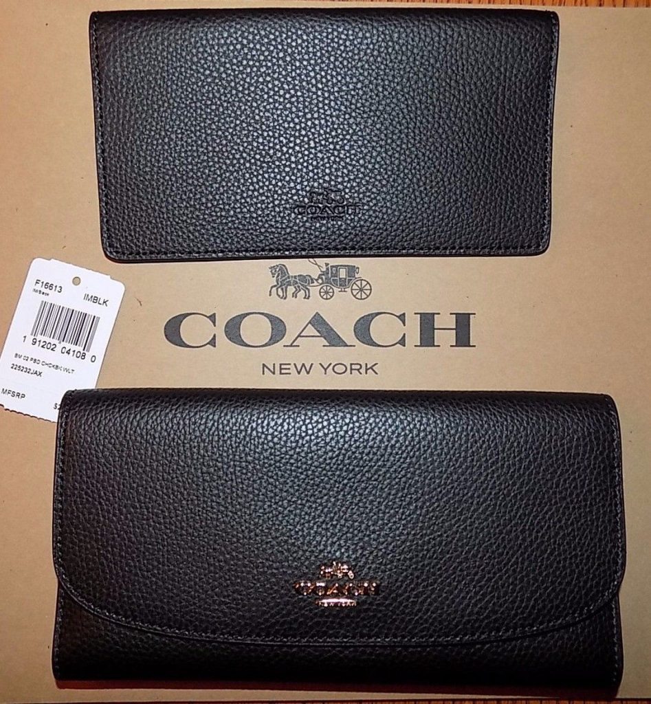 NWT Coach F16613 Black Pebbled Leather Checkbook Wallet F16613 $250 FREE SHIP! – KATH STORE