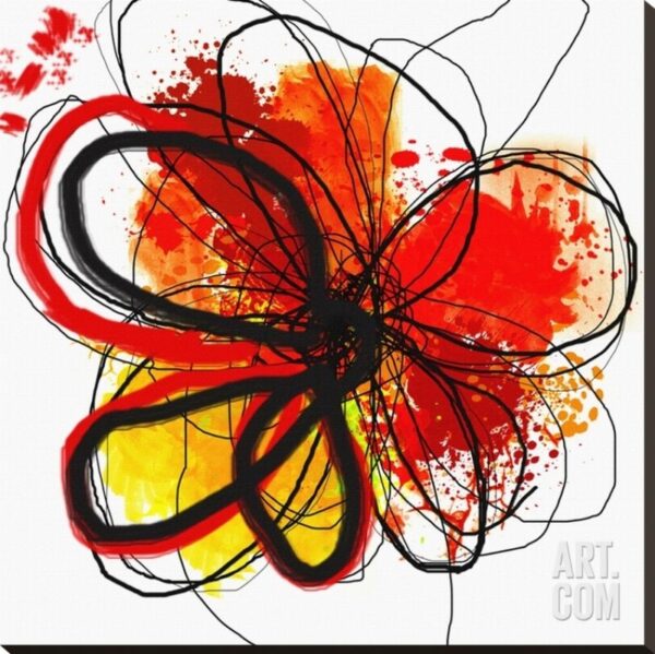 Online Sale: Red Abstract Brush Splash Flower I Stretched Canvas Print by Irena Orlov, 34x...