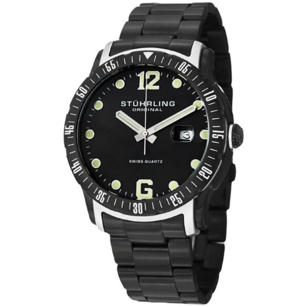 Buy Best Stuhrling Trofeo Men's 45mm Black Steel Bracelet & Case Quartz Watch 421.335B1
