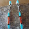 Buy Best Zuni Indian Sterling Silver Turquoise Coral Channel Inlay Dangle Earrings by Nat