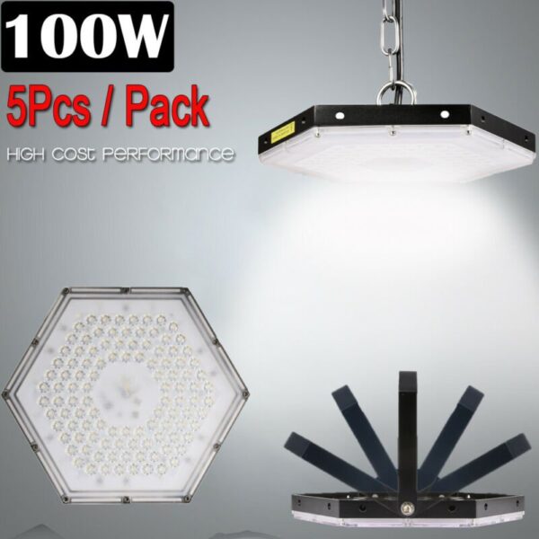 Online Sale: 5 Set 100W LED High Bay Light Factory Warehouse Commercial Lighting Chandelier
