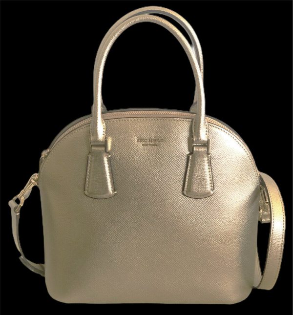 Buy Best Kate Spade Sylvia Pale Gold Leather Large Dome Satchel Black Shoulder Handbag