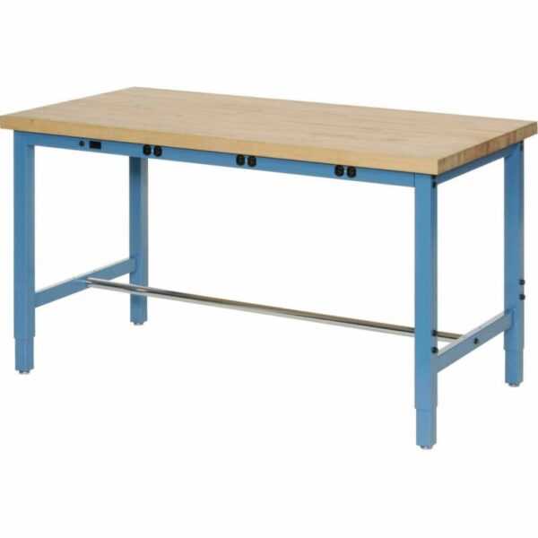Buy Best Production Workbench with Power Apron - Birch Butcher Block Square Edge - Blue,