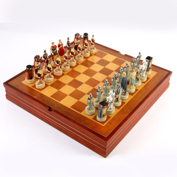 Chess Set Chess Game Theme of Greece Roman War Chess Sets Resin Chess Pieces Wooden Board Game Chess Set Luxury Themed Chess