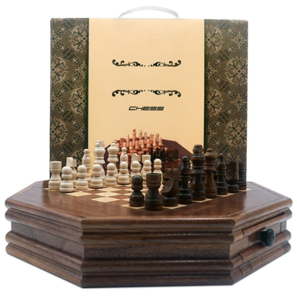 Boutique Chess Set Handwork Solid Wood Coffee Table Walnut Drawer Style Storage Pieces Professional Chess Child Gift Board Games