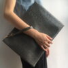 Fashion Large Gray Python Laptop Bag Zipper Clutch Pouch Bag Crocodile Ostrich Envelope Wristlet Purse Bag