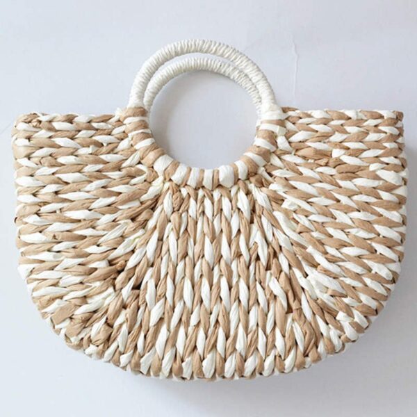 Online Sale: 2019 New Women round bucket semicircle straw bag handmade net color woven basket rattan handbag