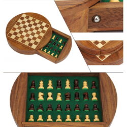 Online Sale: 2021 Mini Upscale Circle Solid Wood Magnetic Drawer Chess Portable Non-slip Pieces Box Exquisite Puzzle Convenient Storage Board Game