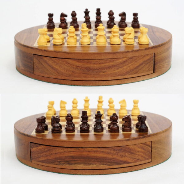 Mini Upscale Circle Solid Wood Magnetic Drawer Chess Portable Non-slip Pieces Box Exquisite Puzzle Convenient Storage Board Game