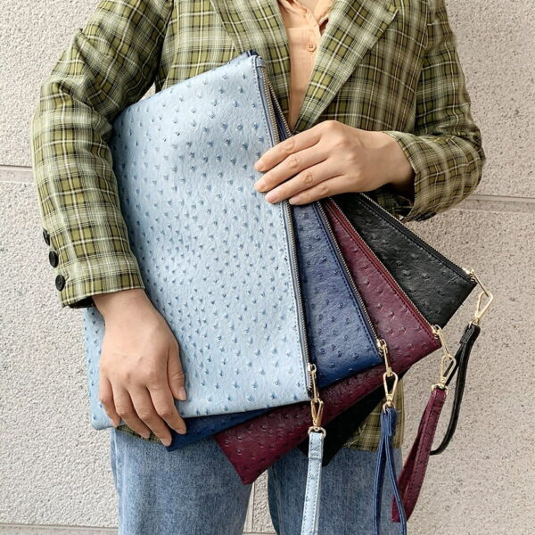 Online Sale: Women Large Leather Clutch Pouch Crocodile Ostrich Envelope Wristlet Bag Fashion Python Laptop Bag For Macbook Pouch Bag