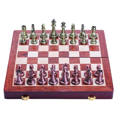 Online Sale: 2021 Classic Zinc Alloy Chess Pieces wood grain board Chess Game Outdoor leisure entertainment golden High Quality Chess