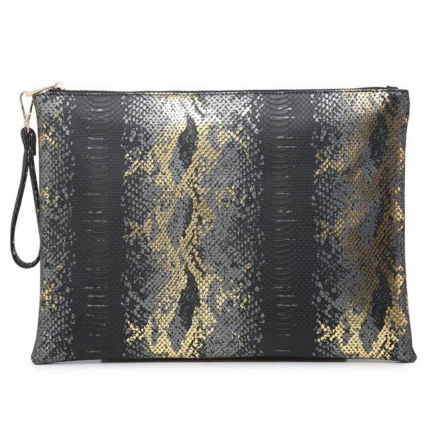 Online Sale: Fashion Large Gray Python Laptop Bag Zipper Clutch Pouch Bag Crocodile Ostrich Envelope Wristlet Purse Bag
