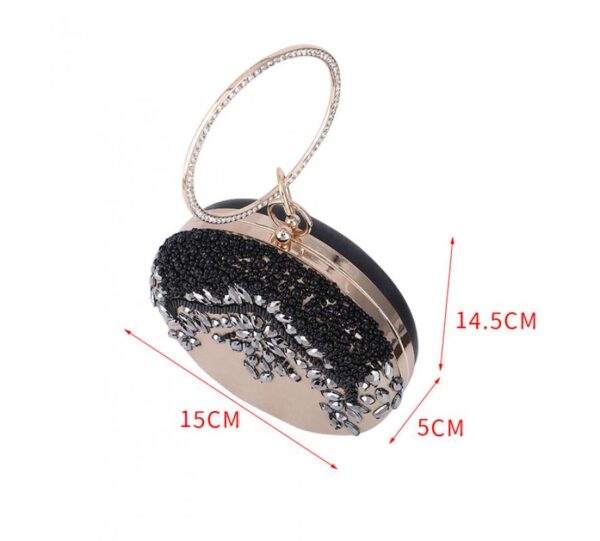 Online Sale: Rhinestone Clutch And Purse For Wedding Pu Leather Top Handle Hand Bags  Women Silver Circle Ring Handbag Party Evening Totes