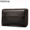 WESTAL Men's Wristlets Genuine Leather Clutch Bags Zip Knucklebox Fashion Evening Bags Large Capacity Wristlets with handle