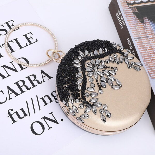 Online Sale: Rhinestone Clutch And Purse For Wedding Pu Leather Top Handle Hand Bags  Women Silver Circle Ring Handbag Party Evening Totes