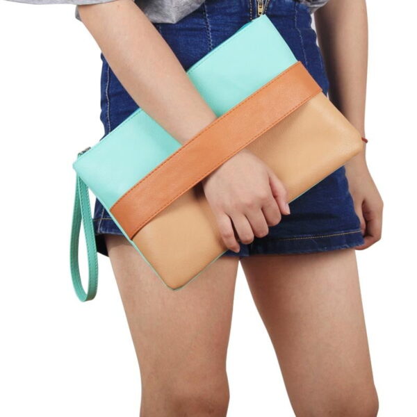 Online Sale: Candy Color Leather Women Bag Day Clutches Handbag Bolsa Feminina Wristlets Bags Ladies Casual Patchwork Wristlet Clutch