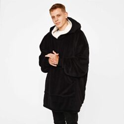 Sienna Hoodie Blanket Oversized Ultra Soft Plush Sherpa Fleece Wearable Warm Throw Hooded Blanket Cosy Giant Sweatshirt – Black