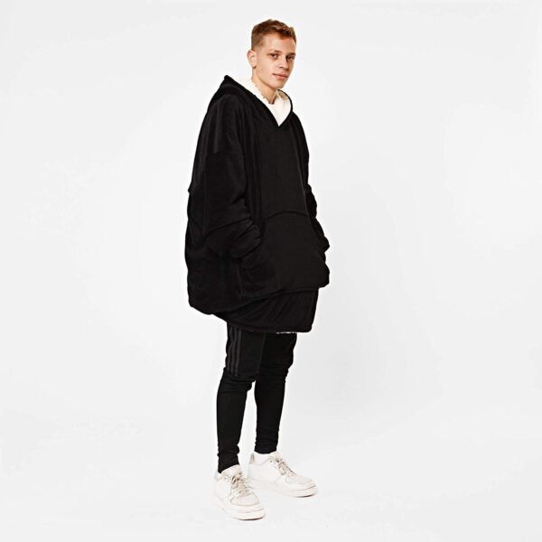Sienna Hoodie Blanket Oversized Ultra Soft Plush Sherpa Fleece Wearable Warm Throw Hooded Blanket Cosy Giant Sweatshirt – Black